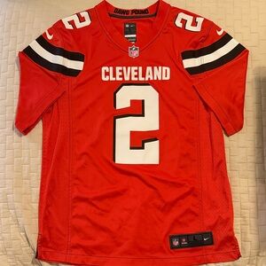 Nike men’s On Field Johnny Manziel Cleveland Browns orange and white Jersey. L